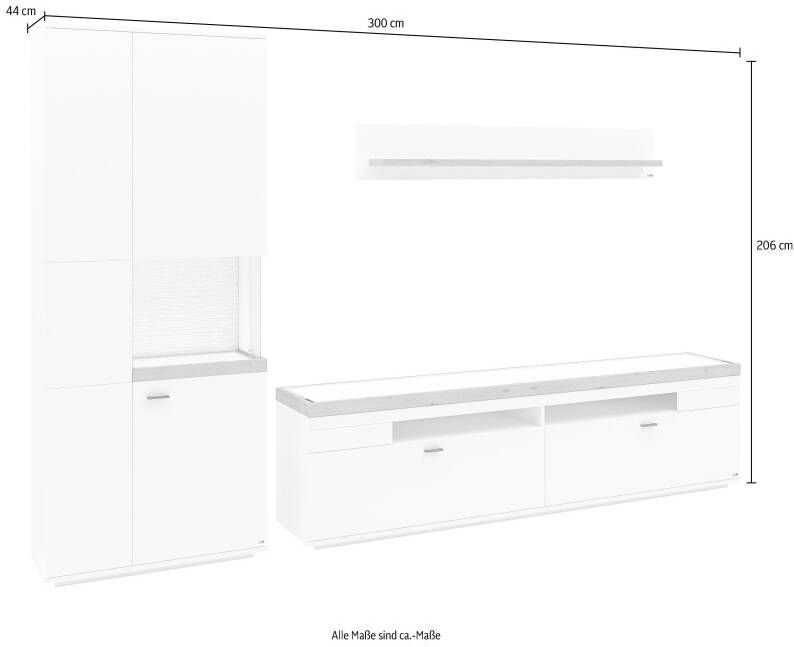Set one by Musterring Wandmeubel Lancaster 3-delig met fronten in wit of grijs breedte ca.300 cm - Foto 6