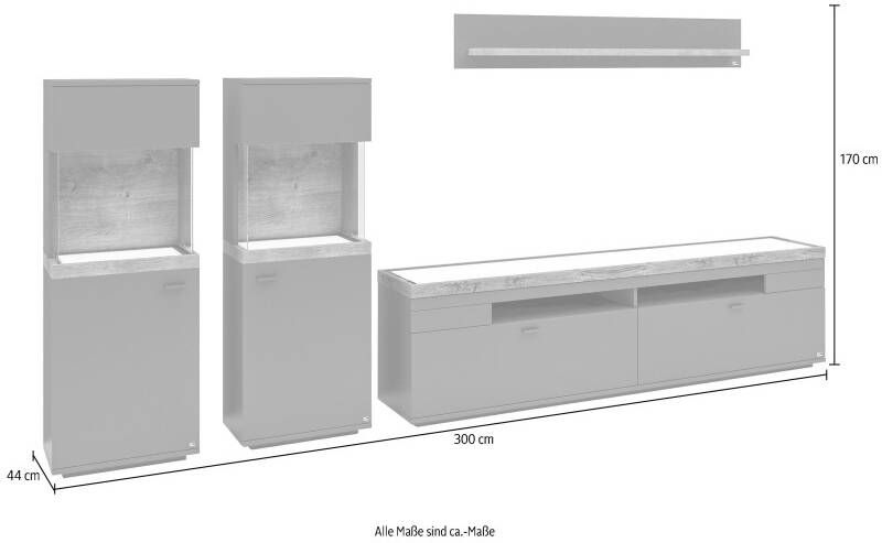 Set one by Musterring Wandmeubel Lancaster 4-delig met fronten in wit of grijs breedte ca.330cm - Foto 3