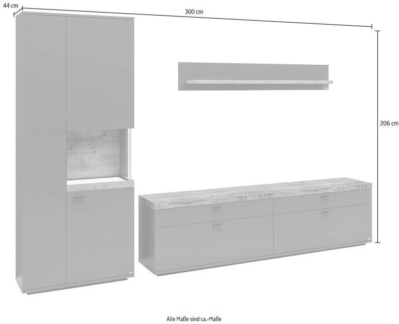 Set one by Musterring Wandmeubel Lancaster 3-delig met fronten in wit of grijs breedte ca. 300 cm - Foto 4