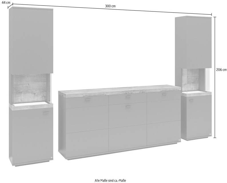 Set one by Musterring Wandmeubel Lancaster 3-delig met fronten in wit of grijs breedte ca.300 cm - Foto 4