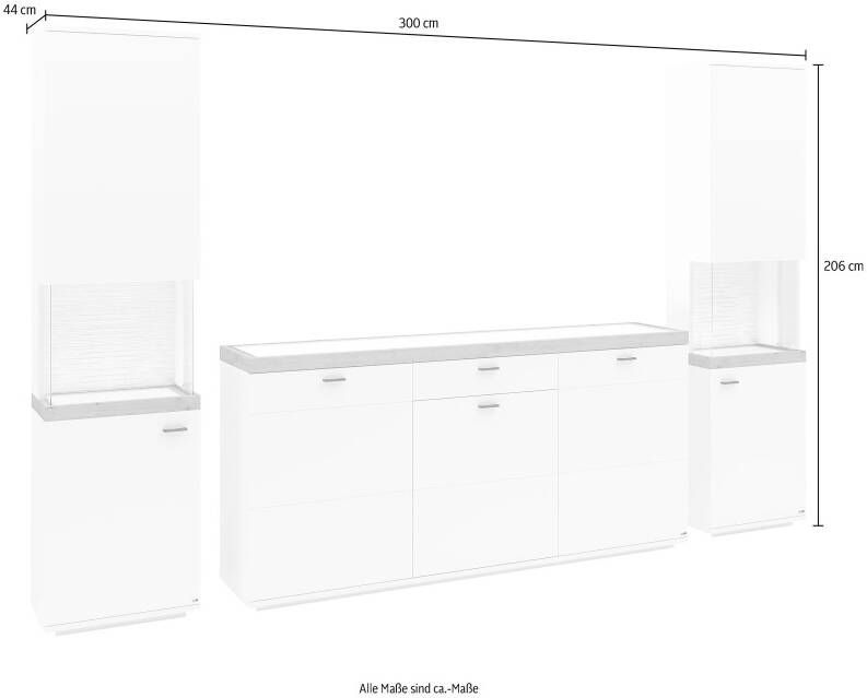 Set one by Musterring Wandmeubel Lancaster 3-delig met fronten in wit of grijs breedte ca.300 cm - Foto 5