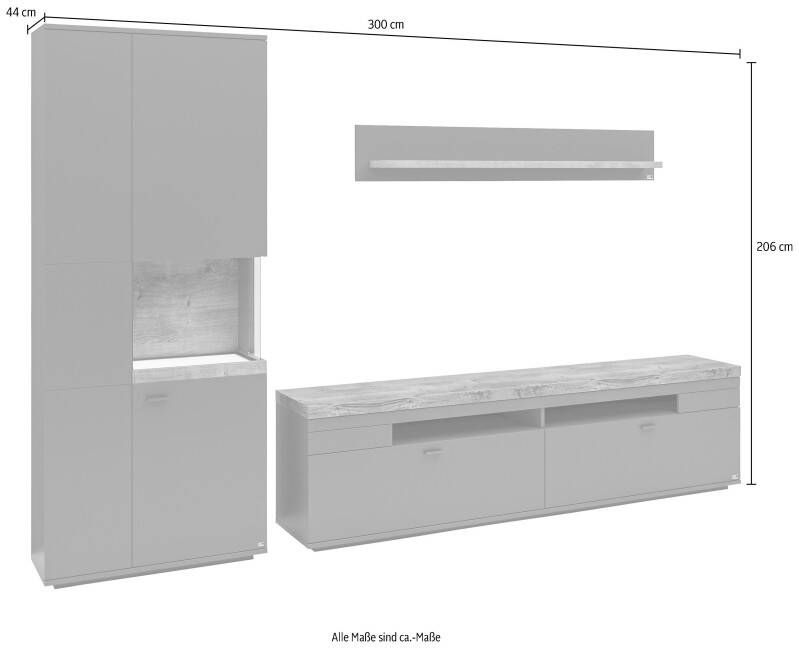 Set one by Musterring Wandmeubel Lancaster 3-delig met fronten in wit of grijs breedte ca.300 cm - Foto 4