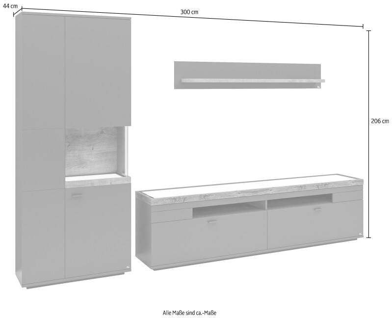 Set one by Musterring Wandmeubel Lancaster 3-delig met fronten in wit of grijs breedte ca.300 cm - Foto 5