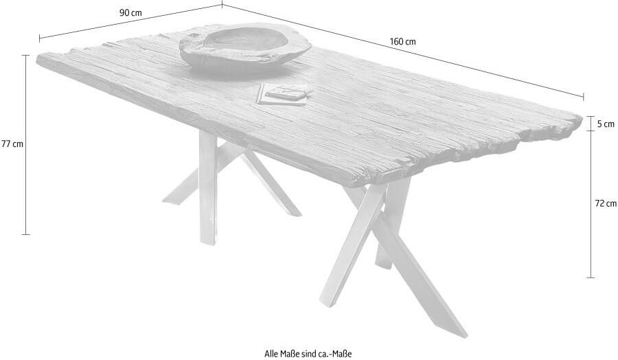 Artistiq Living Artistiq Boomstam Eettafel Abubakar Teakhout 160 x 90cm Zilver onderstel Bruin - Foto 2