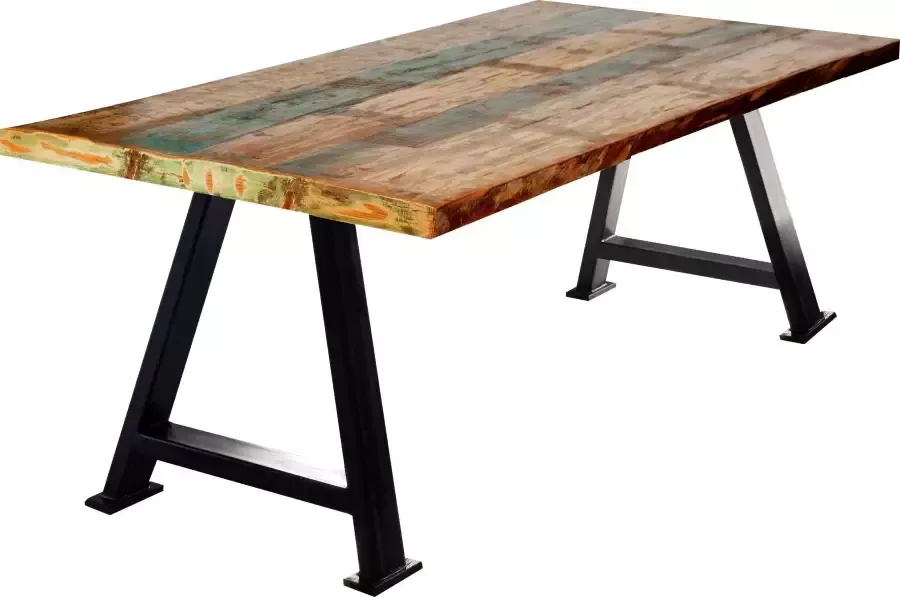SIT Eettafel Tops&Tables met plaat van gerecycled gebruikt hout met verfresten shabby chic vintage - Foto 1