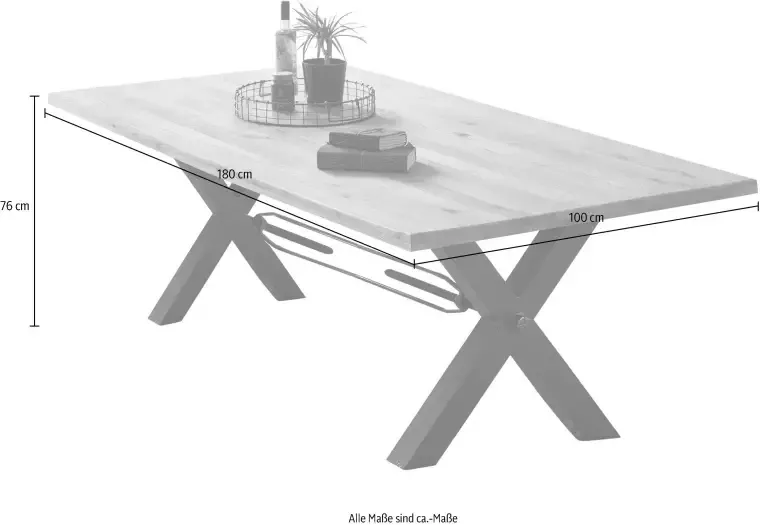 SIT Eettafel X-frame in industriële antiek-look