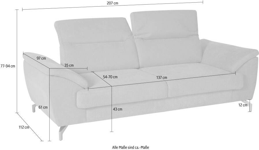 Sit&more 2 5-zitsbank Percy 12 cm poothoogte zitdiepteverstelling naar keuze verstelbare hoofdsteun - Foto 6