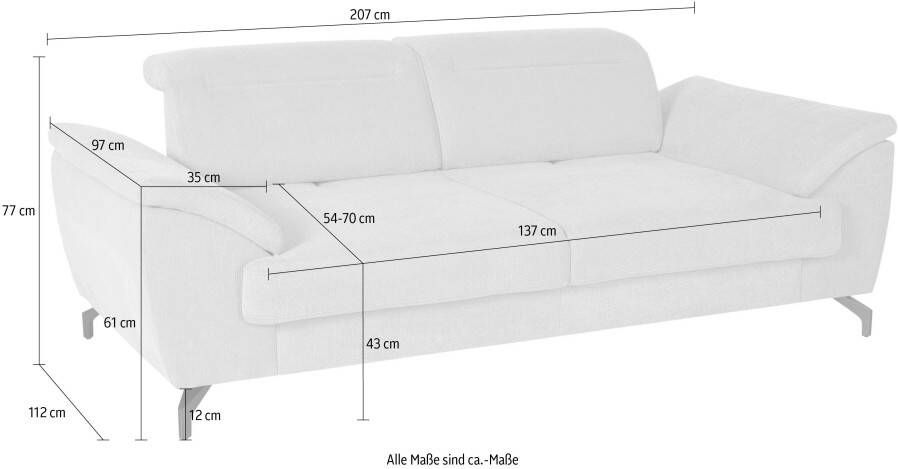 Sit&more 2 5-zitsbank Percy 12 cm poothoogte zitdiepteverstelling naar keuze verstelbare hoofdsteun - Foto 4