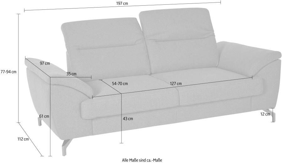 Sit&more 2-zitsbank Percy 12 cm poothoogte zitdiepteverstelling naar keuze verstelbare hoofdsteun - Foto 3