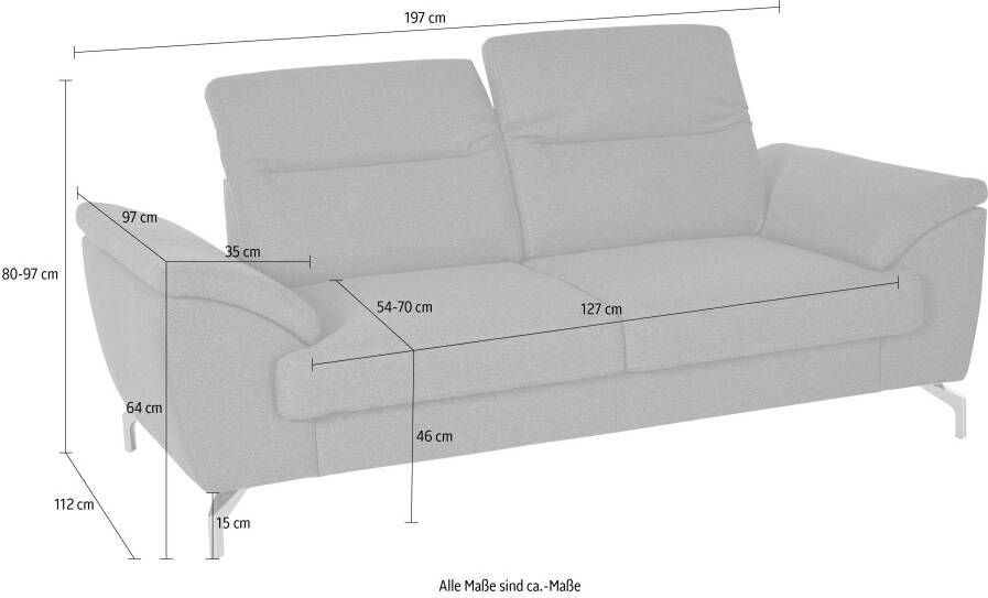 Sit&more 2-zitsbank Percy 15 cm poothoogte zitdiepteverstelling naar keuze verstelbare hoofdsteun - Foto 3