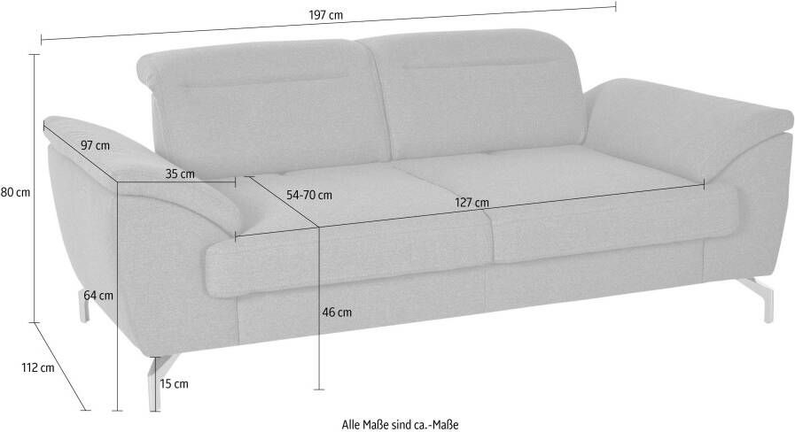 Sit&more 2-zitsbank Percy 15 cm poothoogte zitdiepteverstelling naar keuze verstelbare hoofdsteun - Foto 4