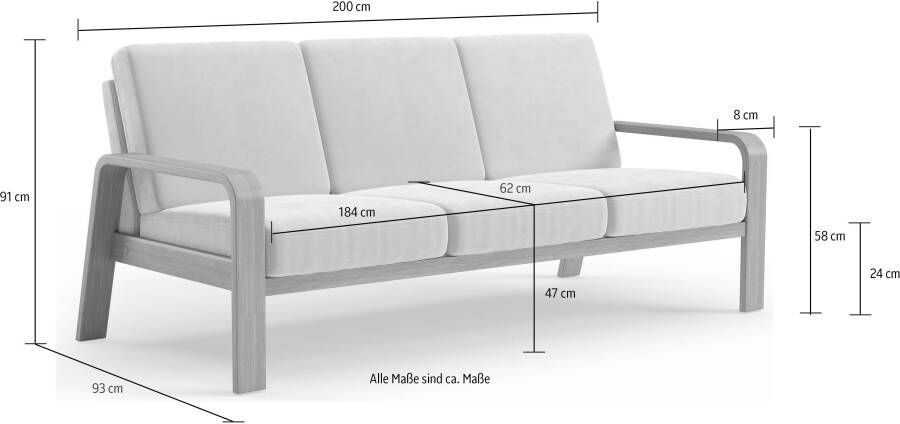 Sit&more 3-zitsbank Kolding Armleuningen van natuurlijk beukenhout verschillende bekledingen en kleuren - Foto 6