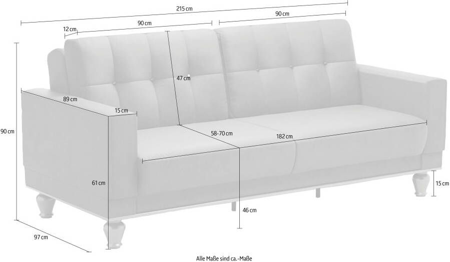 Sit&more 3-zitsbank Orient 5 V met strassteentjes naar keuze met slaapfunctie en bedkist - Foto 5