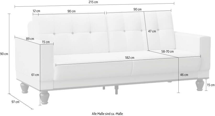 Sit&more 3-zitsbank Orient 5 V met strassteentjes naar keuze met slaapfunctie en bedkist - Foto 6