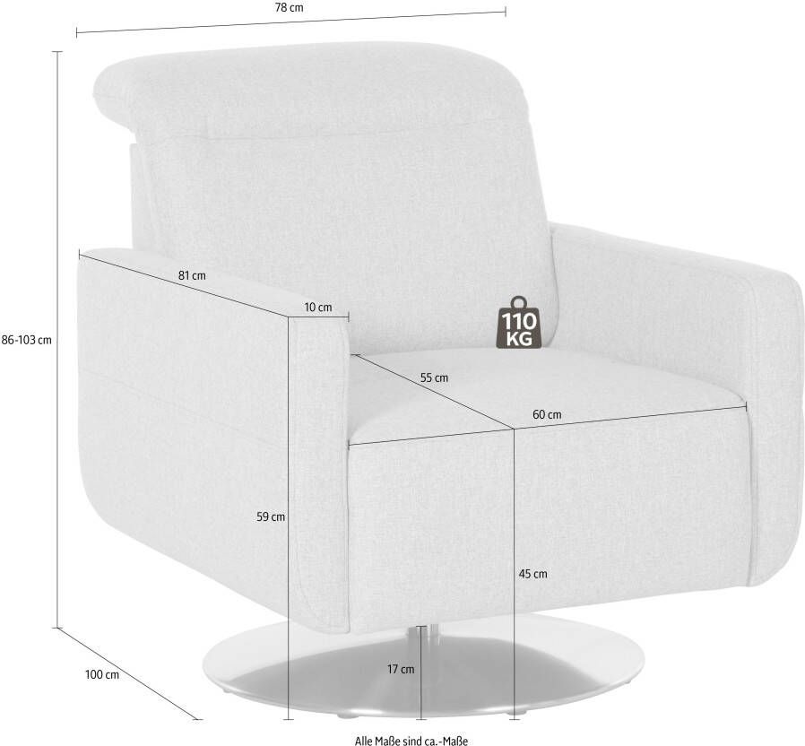 Sit&more Draaibare fauteuil GIZEH met verstelbare hoofdsteun met binnenvering - Foto 1