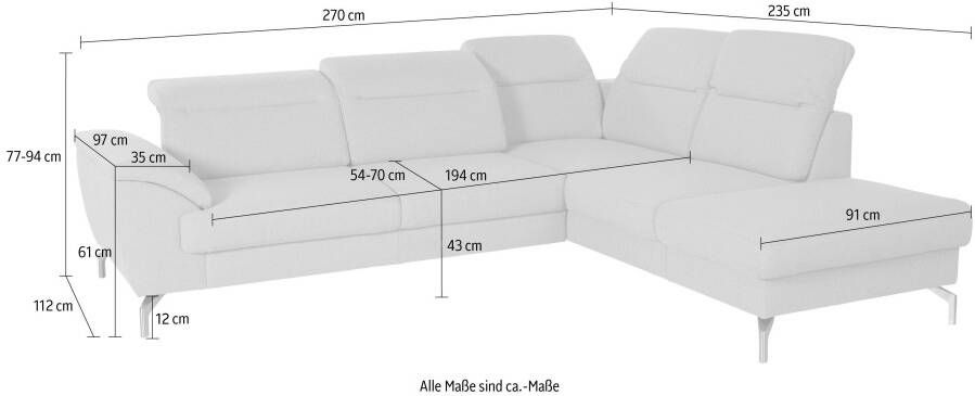 Sit&more Hoekbank Percy L-vorm 12 cm poothoogte zitdiepteverstelling naar keuze in 2 pootkleuren - Foto 5