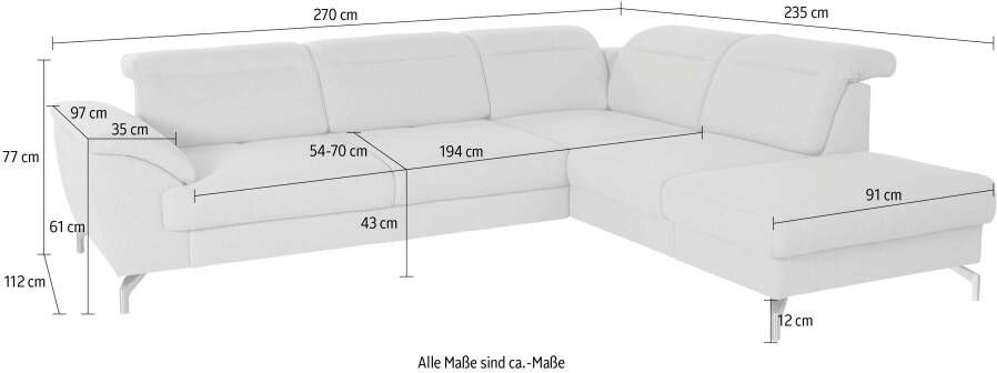 Sit&more Hoekbank Percy L-vorm 12 cm poothoogte zitdiepteverstelling naar keuze in 2 pootkleuren - Foto 4