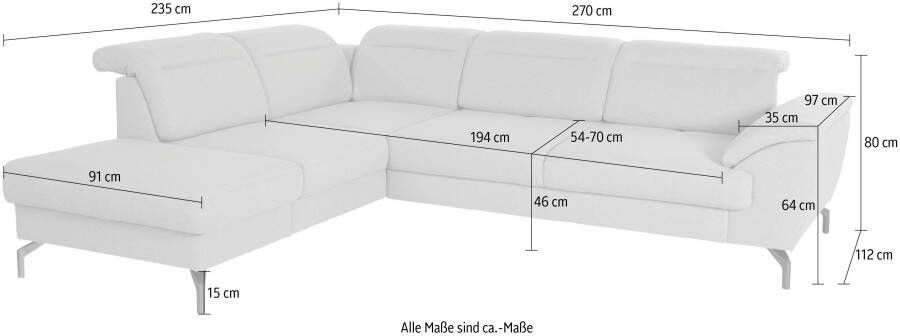 Sit&more Hoekbank Percy L-vorm 15 cm poothoogte zitdiepteverstelling naar keuze in 2 pootkleuren - Foto 3
