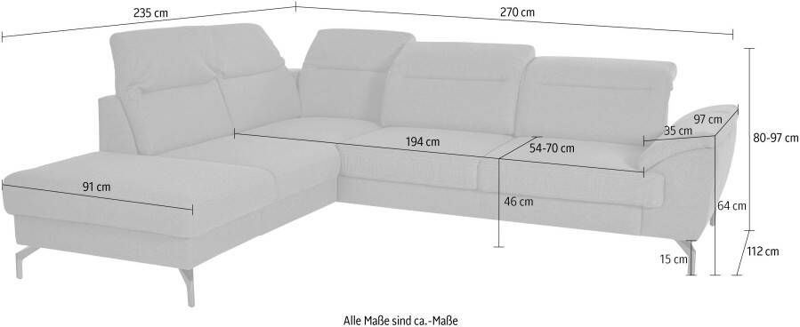 Sit&more Hoekbank Percy L-vorm 15 cm poothoogte zitdiepteverstelling naar keuze in 2 pootkleuren - Foto 3