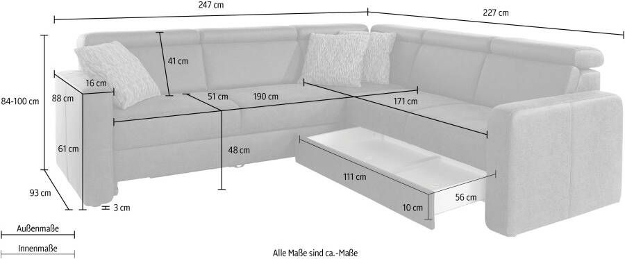 Sit&more Hoekbank Bologna L-vorm Verstelbare hoofdsteun naar keuze met slaapfunctie en lade - Foto 11