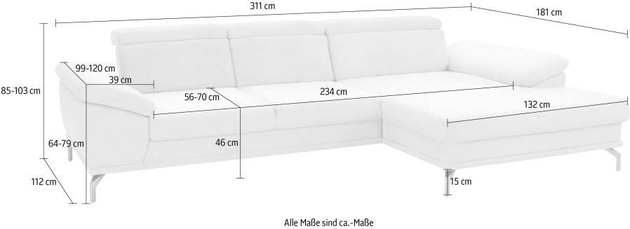Sit&more Hoekbank Scorpio L-vorm inclusief zitdiepteverstelling naar keuze met verstelbaar hoofdeind - Foto 4