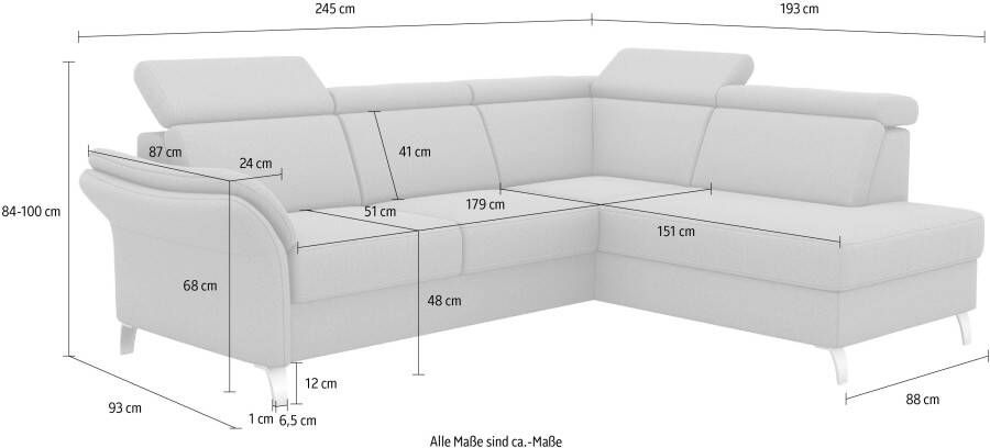 Sit&more Hoekbank Vincenzo L-vorm met verstelbare hoofdsteun naar keuze met slaapfunctie bedkist - Foto 6
