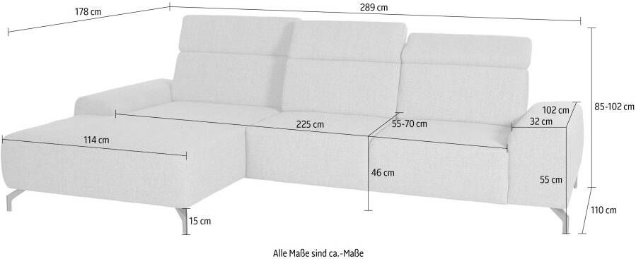 Sit&more Hoekbank Gizeh L-vorm Poothoogte 15 cm inclusief zitdiepteverstelling en verstelbare hoofdsteun - Foto 5