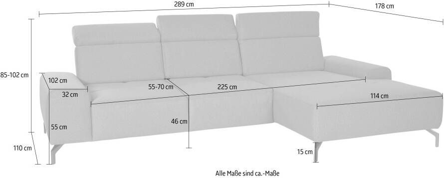 Sit&more Hoekbank Gizeh L-vorm Poothoogte 15 cm inclusief zitdiepteverstelling en verstelbare hoofdsteun - Foto 5