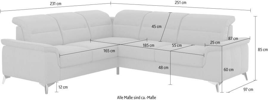 Sit&more Hoekbank Sinatra L-vorm optioneel met verstelbare hoofdsteun en armleuning metalen poten - Foto 5