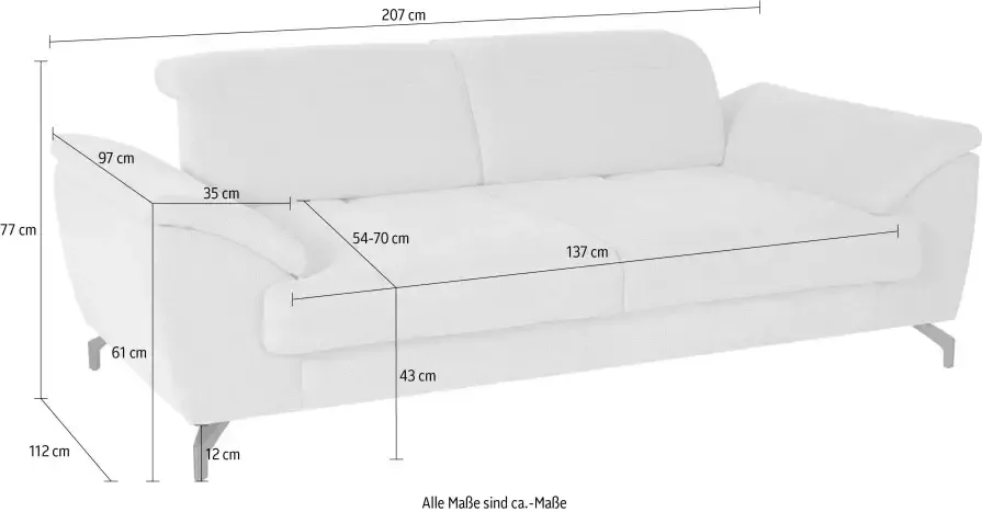 sit&more 2 5-zitsbank 12 cm poothoogte inclusief zitdiepteverstelling naar keuze verstelbare hoofdsteun naar keuze in 2 verschillende pootkleuren