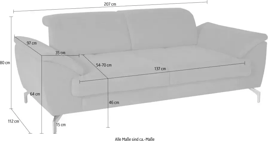 sit&more 2 5-zitsbank 15 cm poothoogte inclusief zitdiepteverstelling naar keuze verstelbare hoofdsteun naar keuze in 2 verschillende pootkleuren
