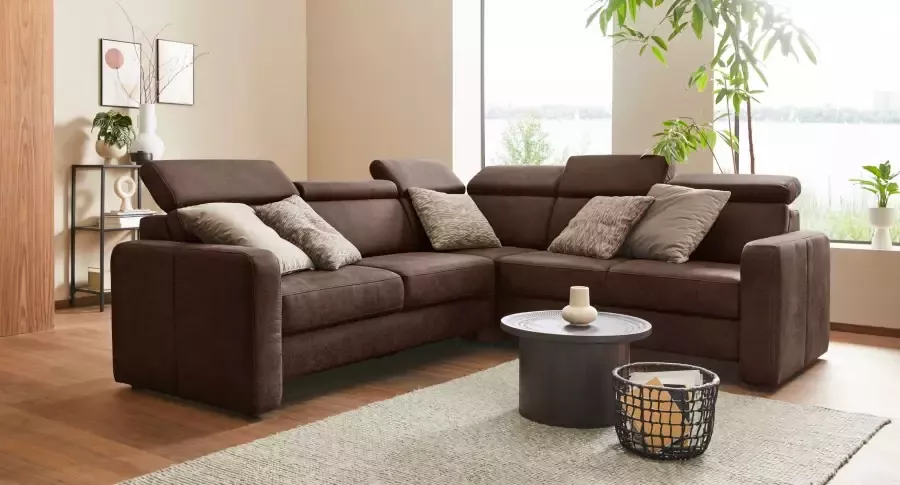 sit&more Hoekbank Bologna met verstelbare hoofdsteun en binnenvering naar keuze met slaapfunctie en lade