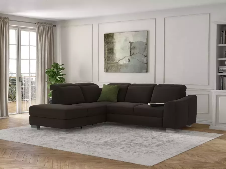 sit&more Hoekbank Durness met binnenvering en hoogwaardige edelstalen poten naar keuze met verstelbare hoofdsteun slaapfunctie en bergruimte of met slaapfunctie en bedkist