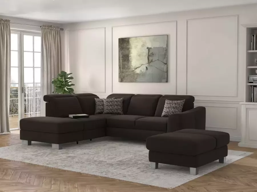 sit&more Hoekbank Durness met binnenvering en hoogwaardige edelstalen poten naar keuze met verstelbare hoofdsteun slaapfunctie en bergruimte of met slaapfunctie en bedkist