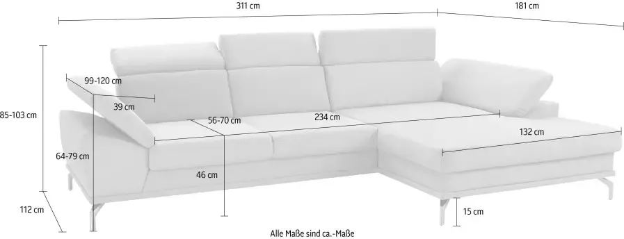 Sit&more Hoekbank Scorpio L-vorm inclusief zitdiepteverstelling naar keuze met verstelbaar hoofdeind - Foto 4