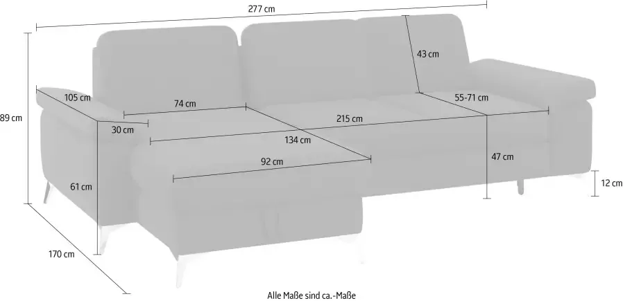 sit&more Hoekbank Padua inclusief zitdiepteverstelling armleuning en binnenvering optioneel slaapfunctie met bergruimte vrij plaatsbaar