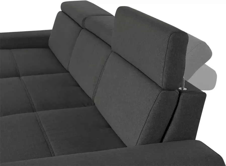 sit&more Hoekbank Poothoogte 15 cm inclusief zitdiepteverstelling en verstelbare hoofdsteun naar keuze in 2 verschillende pootkleuren