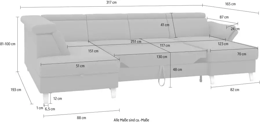 Sit&more Zithoek Vincenzo U-vorm met verstelbare hoofdsteun naar keuze met slaapfunctie bedkist - Foto 3