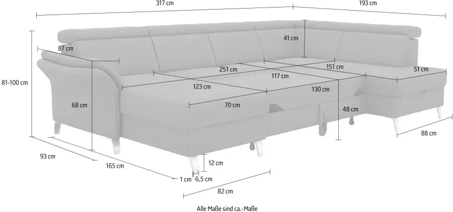 Sit&more Zithoek Vincenzo U-vorm met verstelbare hoofdsteun naar keuze met slaapfunctie bedkist - Foto 3