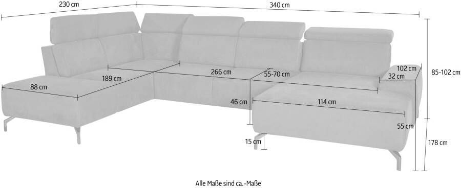 Sit&more Zithoek Gizeh U-vorm 15 cm poothoogte inclusief zitdiepteverstelling en verstelbare hoofdsteun - Foto 6