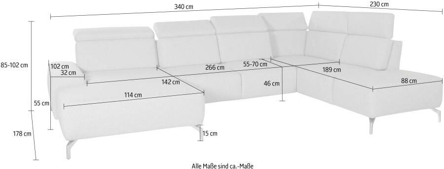 Sit&more Zithoek Gizeh U-vorm 15 cm poothoogte inclusief zitdiepteverstelling en verstelbare hoofdsteun - Foto 6