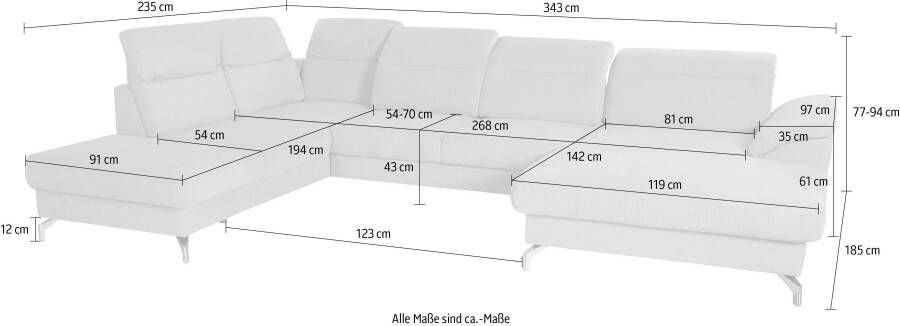 Sit&more Zithoek Percy U-vorm 15 cm poothoogte zitdiepteverstelling naar keuze in 2 pootkleuren - Foto 4