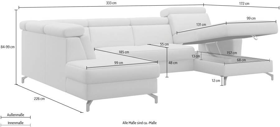 Sit&more Zithoek Scarlett U-vorm met verstelbare hoofdsteun naar keuze met slaapfunctie bedkist - Foto 7