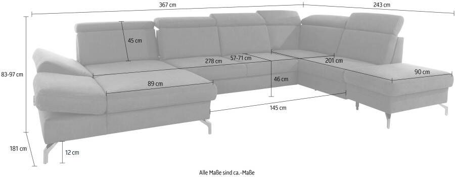 Sit&more Zithoek Brisbane U-vorm Poothoogte 12 cm inclusief verstelbare zitdiepte armleuningen en hoofdeind - Foto 9
