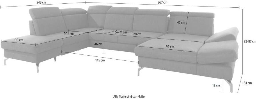 Sit&more Zithoek Brisbane U-vorm Poothoogte 12 cm inclusief verstelbare zitdiepte armleuningen en hoofdeind - Foto 9
