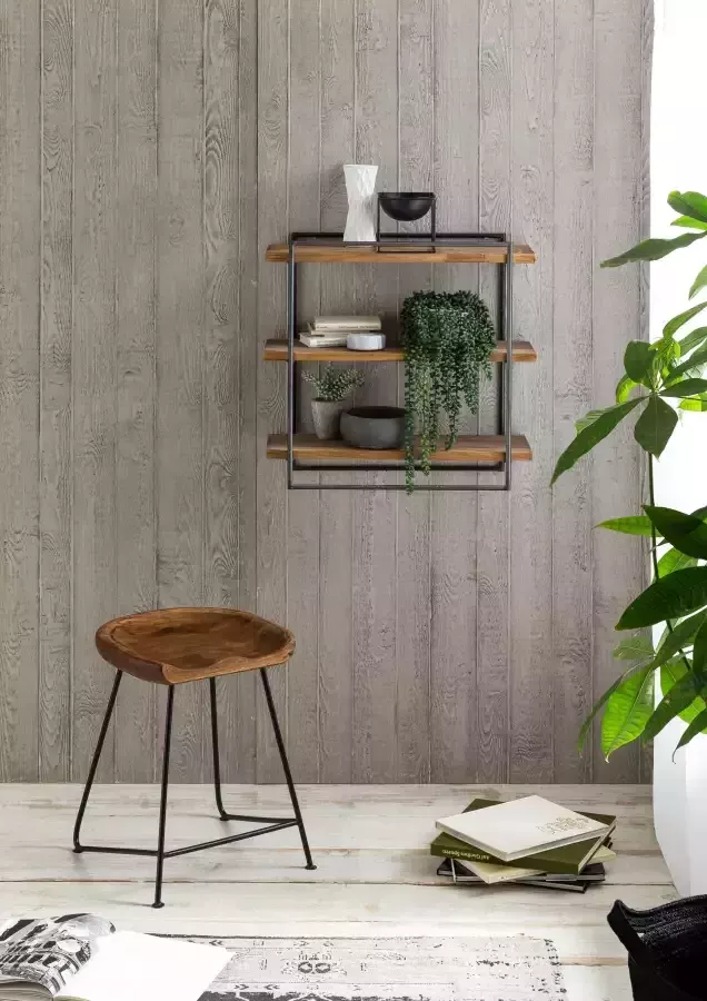 SIT Hocker Live Edge van massief acaciahout met metalen frame - Foto 4