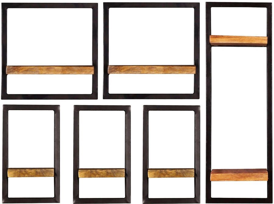Artistiq Living Artistiq Wandplank Annice Mangohout en metaal Set van 6 planken Bruin - Foto 4