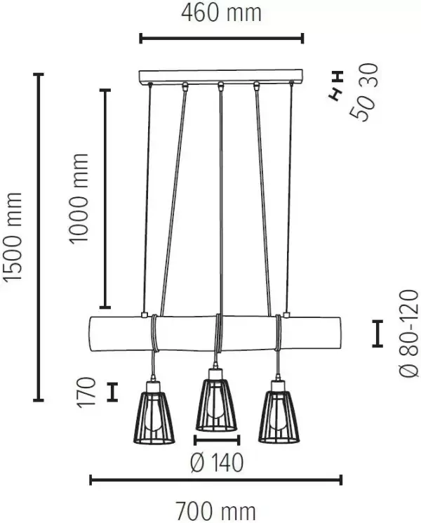 SPOT Light Hanglamp TRABO Hanglamp met massief houten balken ø 8-12 cm natuurproduct in te korten - Foto 1