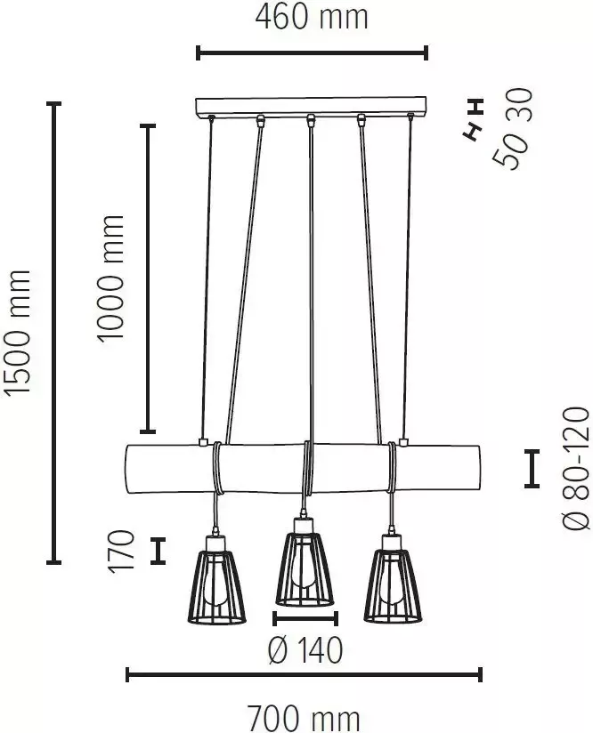 SPOT Light Hanglamp TRABO SHORT Hanglamp houten balk van massief grenenhout hout grijs gebeitst