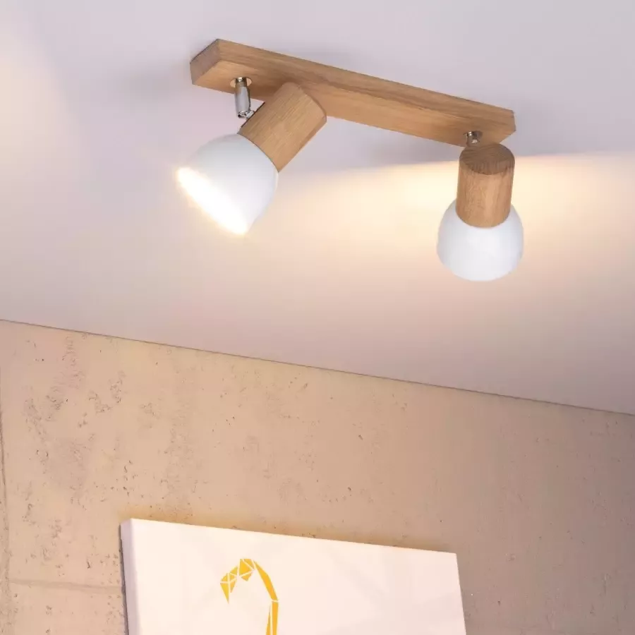 SPOT Light Plafondlamp SVENDA Natuurproduct van massief hout met flexibele spots scherm van metaal - Foto 1